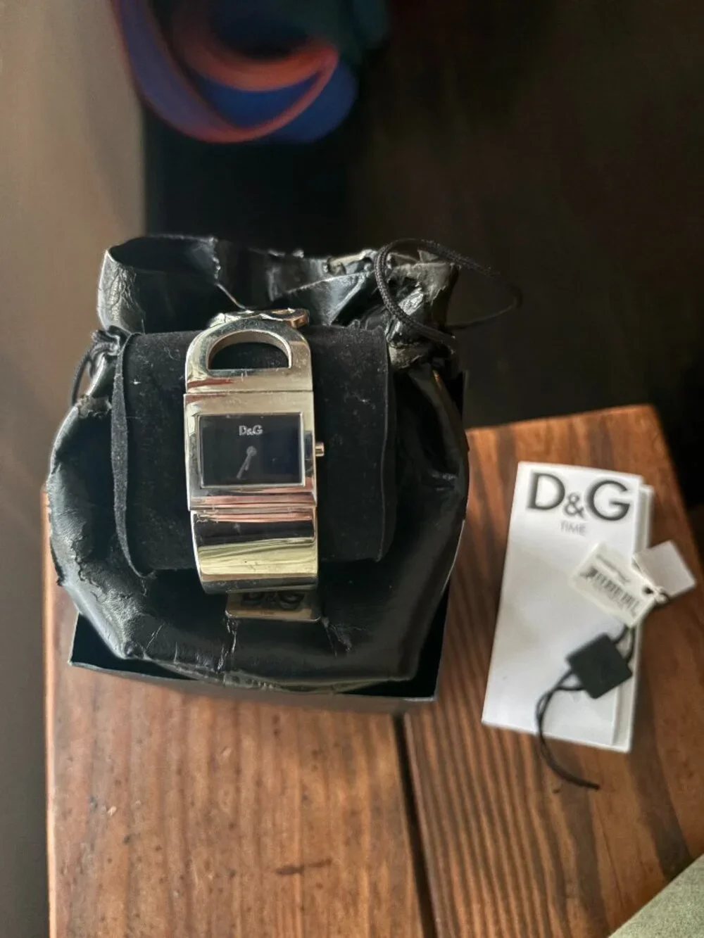 Vintage D&G Dolce & Gabbana Time Silver Logo Cuff Bracelet Watch Y2K